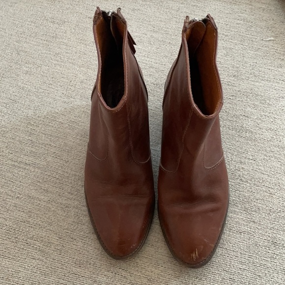 Madewell Ames Brown Cognac Leather Boots Womens Sz 5 Zip Booties Stacked Heels - Picture 2 of 5